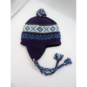 Kathmandu Imports 100% Wool Trapper Hat Pom Beanie Boho Tassels Fleece Lined